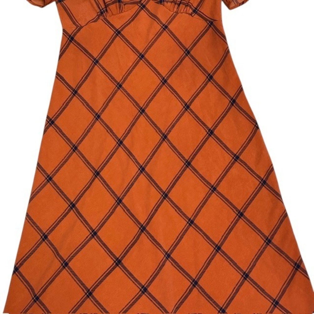 ModCloth Orange Plaid Flutter Sleeve V Neck Midi Dress Womens‎ M - Picture 8 of 16